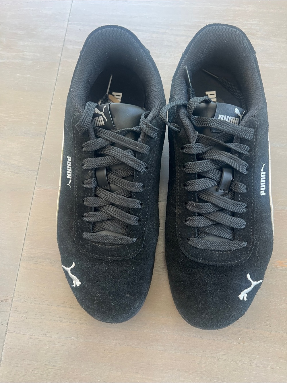 Puma Women’s Black Suede Low-Top Sneakers with White Logos